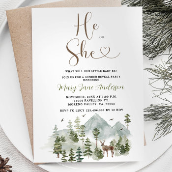 Woodland Winter Forest Gender Reveal  Invitation by HappyPartyStudio at Zazzle