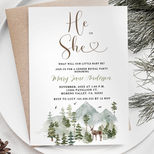 Woodland Winter Forest Gender Reveal  Invitation