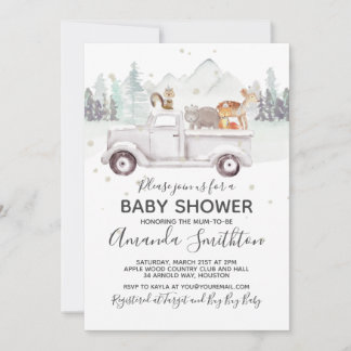 Woodland Winter Fox Baby Shower Invitation