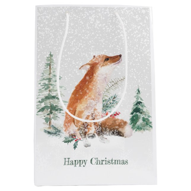 Woodland Winter Fox Pine Medium Gift Bag (Front)