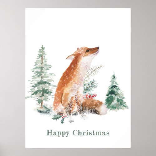 Woodland Winter Fox Pine Poster