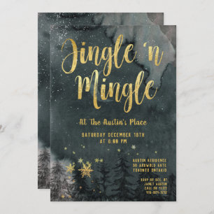 Woodland Winter Jingle Mingle Gold Holiday Party Invitation