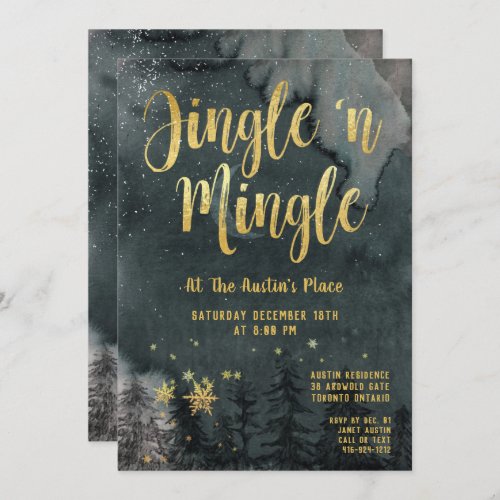 Woodland Winter Jingle Mingle Gold Holiday Party Invitation