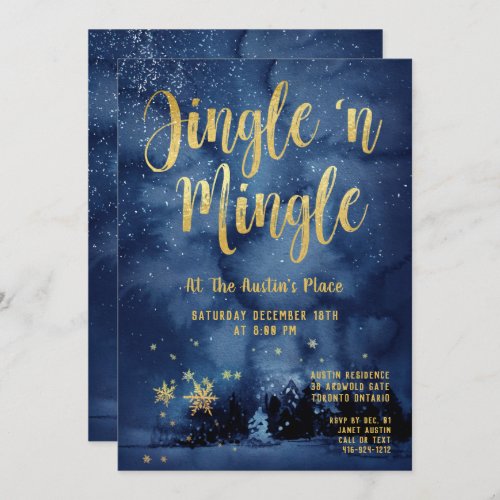 Woodland Winter Jingle Mingle Gold Holiday Party Invitation