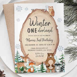 Woodland Winter Onederland Birthday Invitation