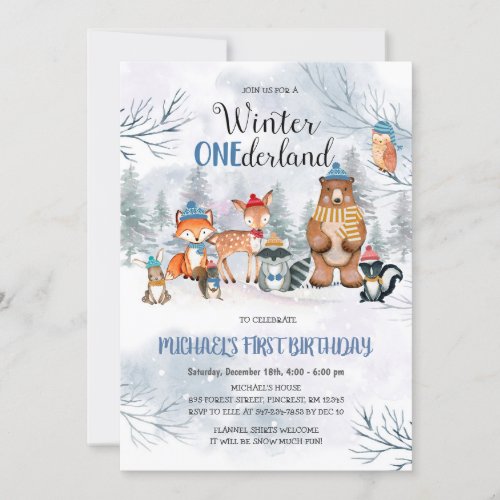 Woodland Winter ONEderland Birthday Invitation