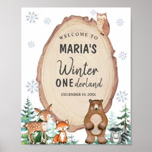 Woodland Winter Onederland Birthday Welcome Poster