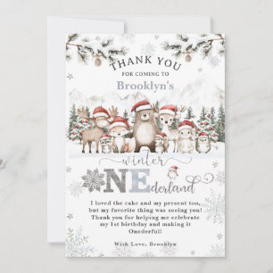 Woodland Winter ONEderland Christmas 1st Birthday Thank You Card