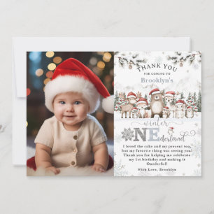 Woodland Winter ONEderland Christmas 1st Birthday Thank You Card