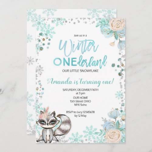 Woodland Winter ONEderland Snow Birthday Invite