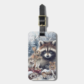 Woodland Winter Rabbit Hedgehog Raccoon Luggage Tag