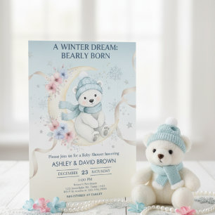 woodland winter snowflake floral baby shower blue invitation