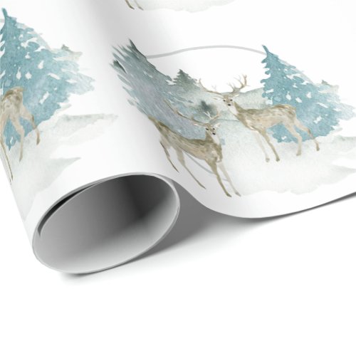 Woodland Winter Watercolor Deers Christmas Wrapping Paper