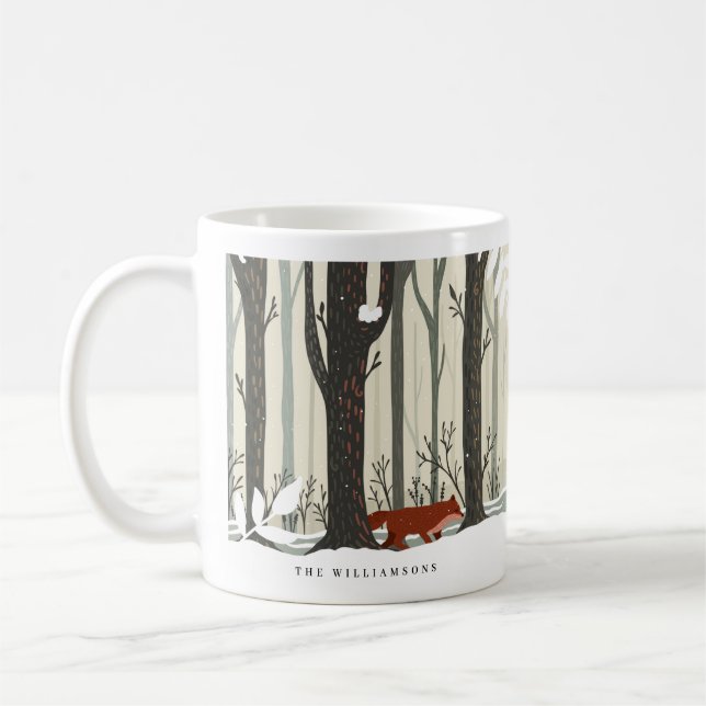 Woodland Winter Wonderland Forest Fox Joy Coffee Mug (Left)