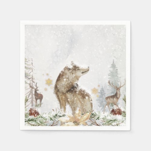 Woodland Wolf and Deer Forest Napkins