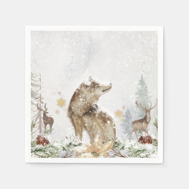 Woodland Wolf and Deer Forest Napkins (Front)