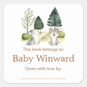 Woodland Wolf Baby Shower Bookplate