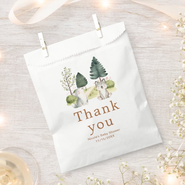 Woodland Wolf Baby Shower Favor Bag (Clipped)