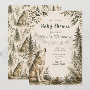 Woodland Wolf Baby Shower Invitation