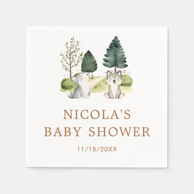 Woodland Wolf Baby Shower Napkins (Front)