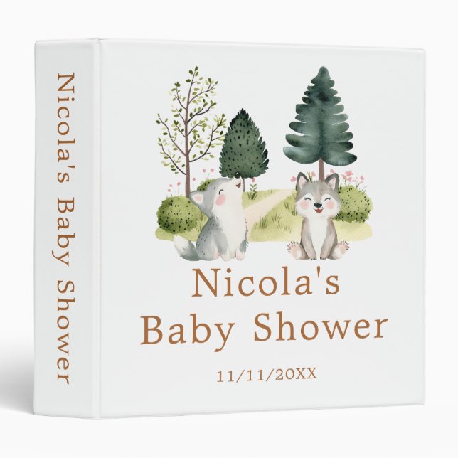 Woodland Wolf Baby Shower Photo Album 3 Ring Binder (Front/Spine)