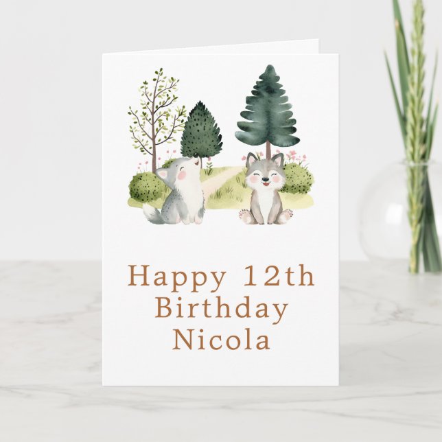 Woodland Wolf Birthday Card (Front)