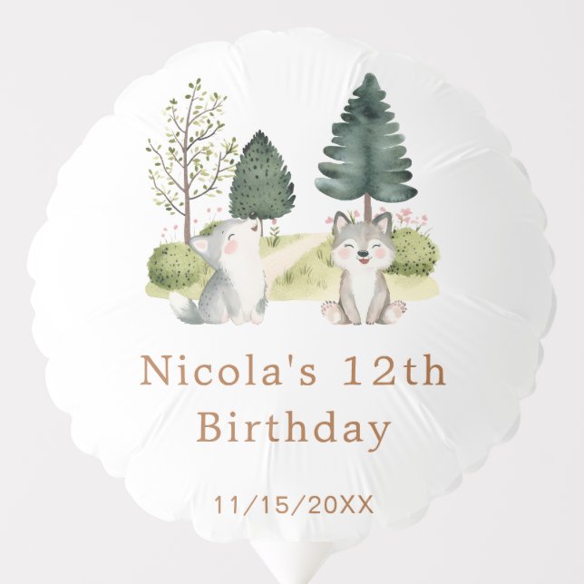 Woodland Wolf Birthday Party Balloon (Front)