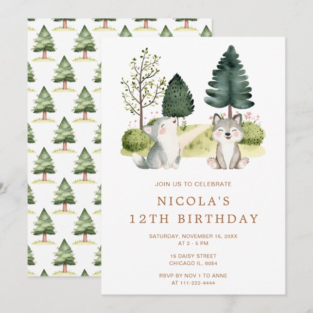 Woodland Wolf Birthday Party Invitation (Front/Back)