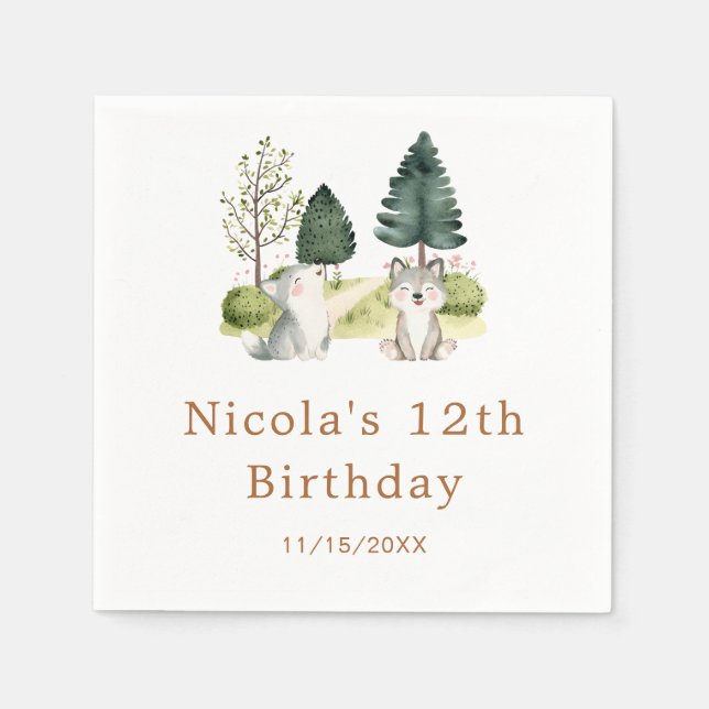 Woodland Wolf Birthday Party Napkins (Front)