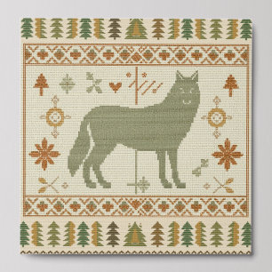 Woodland Wolf Folk Peel And Stick Photo Tile