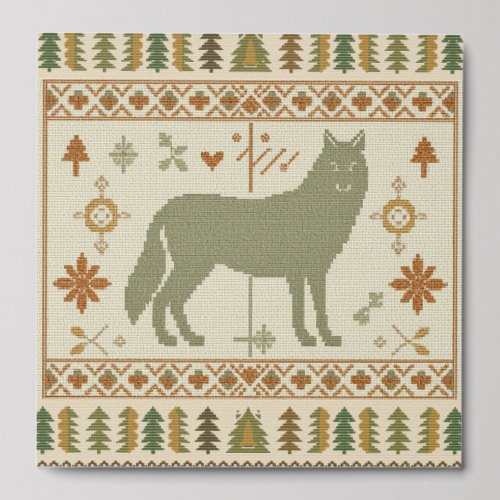 Woodland Wolf Folk Peel And Stick Photo Tile