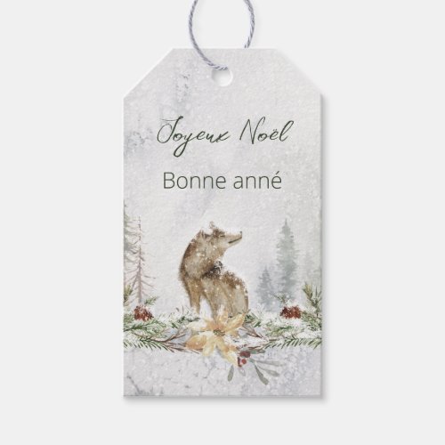 Woodland Wolf French Merry Christmas New Year Gift Tags