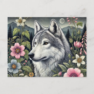 Woodland Wolf Postcard Majestic Forest Wolf Art