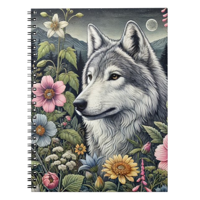 Woodland Wolf Spiral Notebook | Wolf-Themed  (Front)