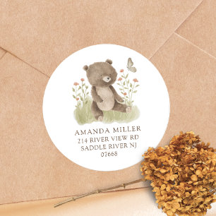 Woodland Wonder Bear Baby Shower Address Label