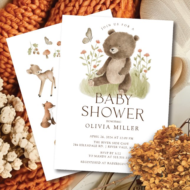 Woodland Wonder Bear Baby Shower Invitation (Creator Uploaded)