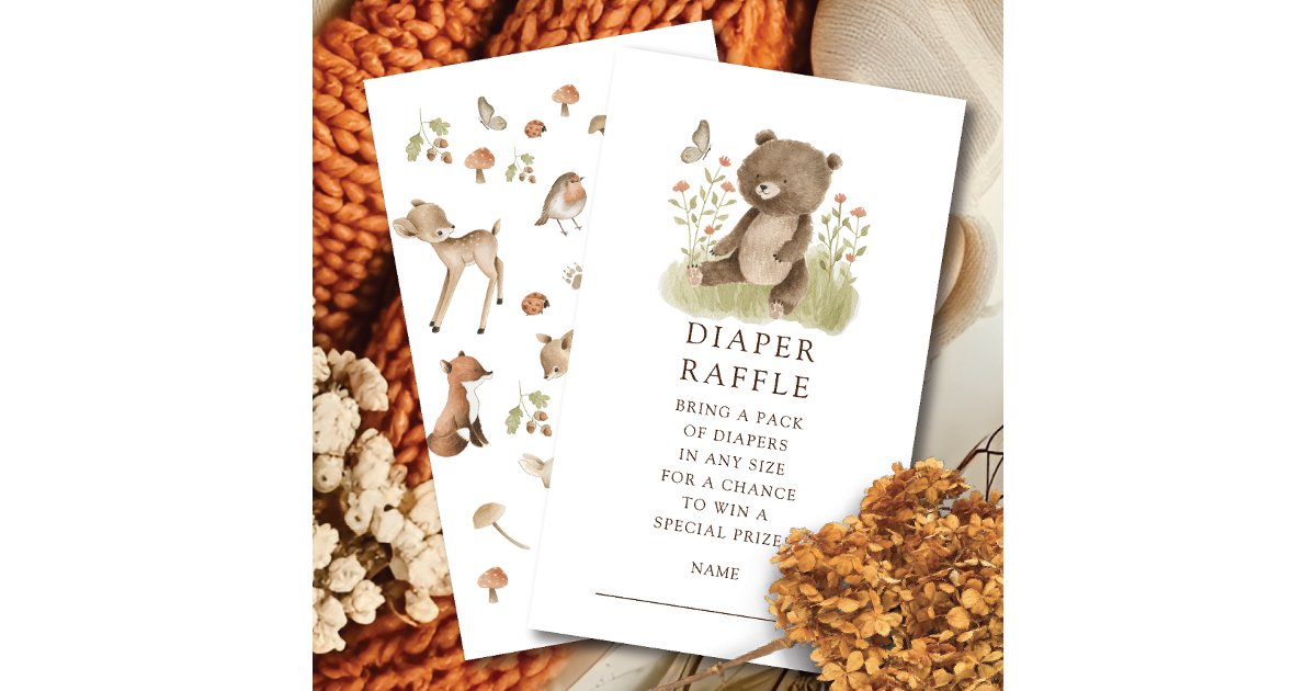Woodland Wonder Bear Diaper Raffle Enclosure Card | Zazzle