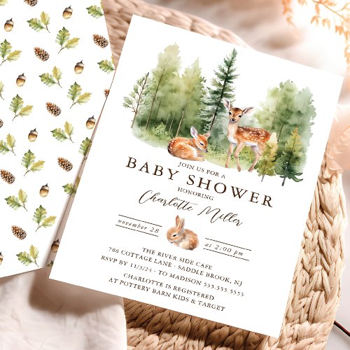 Woodland Wonder Deer Baby Shower Invitation
