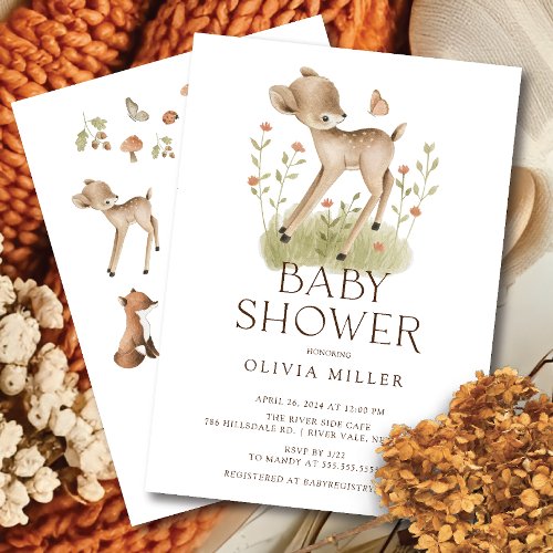 Woodland Wonder Deer Baby Shower Invitation