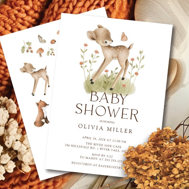 Woodland Wonder Deer Baby Shower Invitation (Creator Uploaded)
