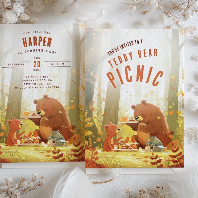 Woodland Wonder - Teddy Bear Picnic First Birthday Invitation (Creator Uploaded)