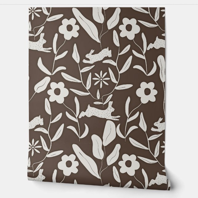 Woodland Wonderland On Textured Brown Wallpaper (Unrolling)