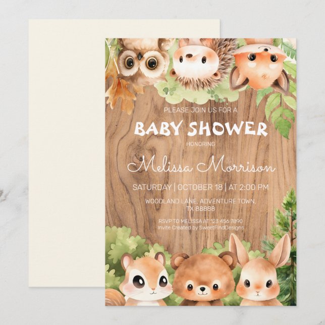 Woodland World All are invited Baby Boy Shower Invitation (Front/Back)