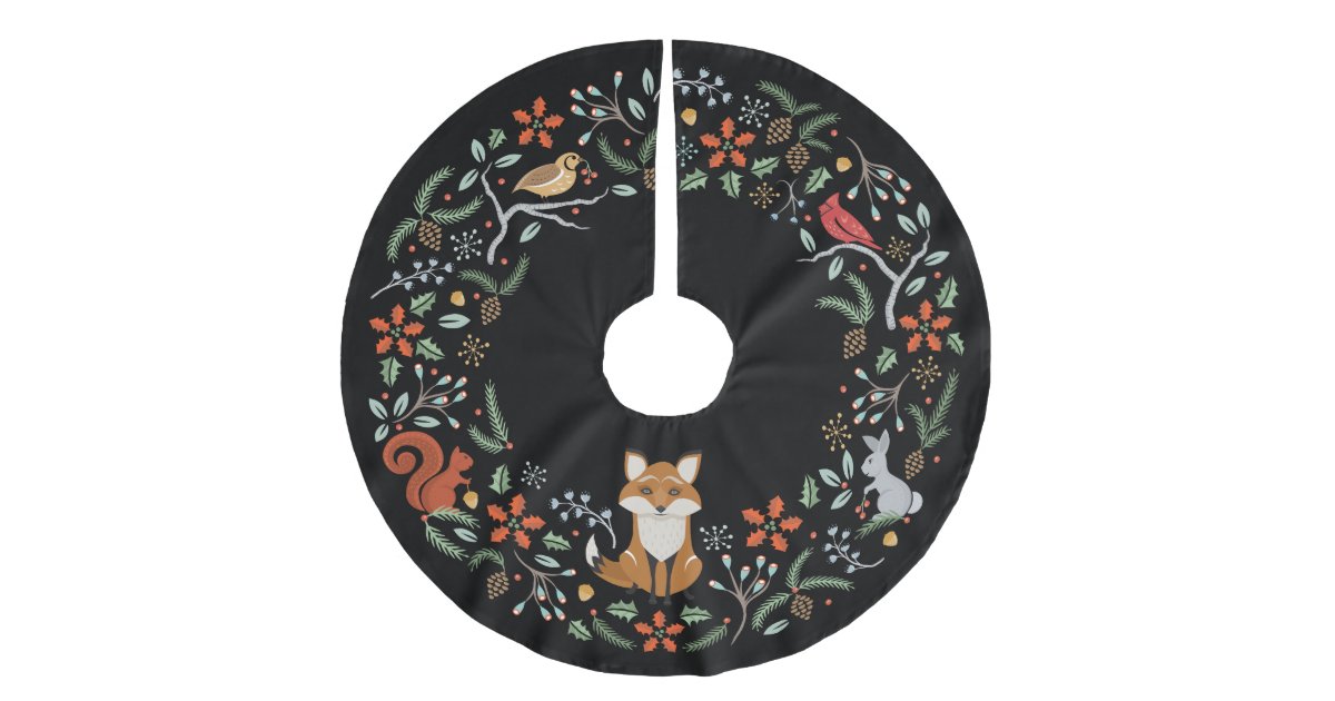 Woodland Wreath Christmas Tree Skirt Black Zazzle Com