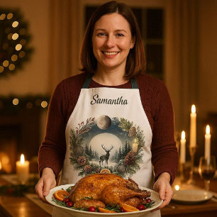 Woodland  Wreath with Deer Moon  Apron