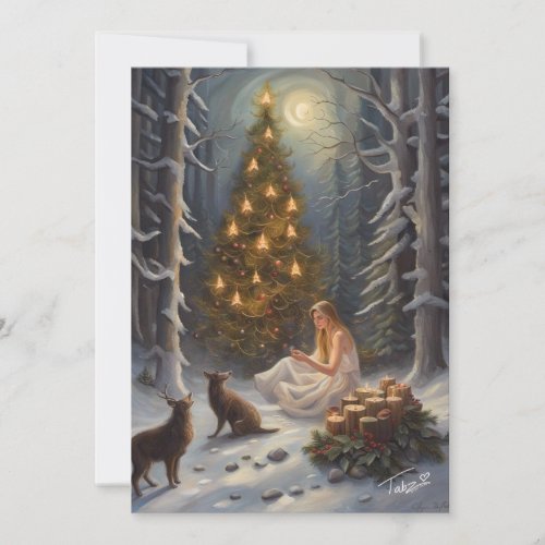Woodland Yule Tree Illustration Holiday Card