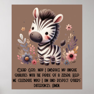 Woodland Zebra Kids Christian Prayer on Brown Poster