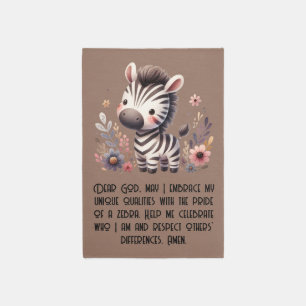 Woodland Zebra Kids Christian Prayer on Brown   Rug