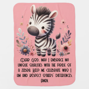 Woodland Zebra Kids Christian Prayer on Pink   Baby Blanket
