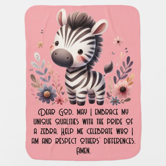 Woodland Zebra Kids Christian Prayer on Pink | Baby Blanket (Front)